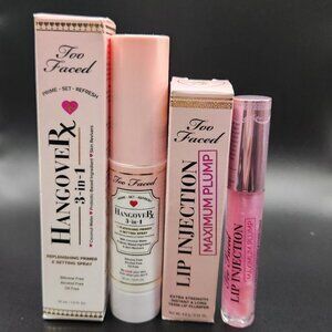 NIB 2pc Too Faced Lip Injection Maximum Plump .14 oz & 30 ml Hangover 3-in-1 Lip